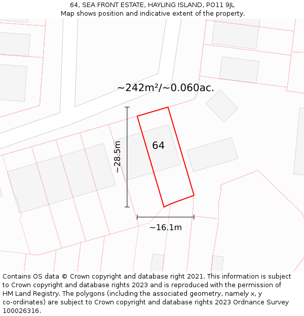 64, SEA FRONT ESTATE, HAYLING ISLAND, PO11 9JL: Plot and title map