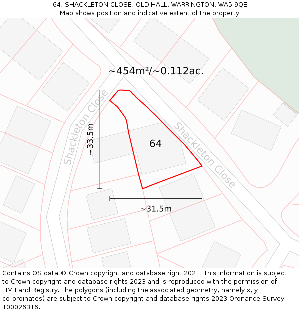 64, SHACKLETON CLOSE, OLD HALL, WARRINGTON, WA5 9QE: Plot and title map