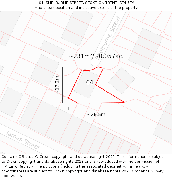 64, SHELBURNE STREET, STOKE-ON-TRENT, ST4 5EY: Plot and title map