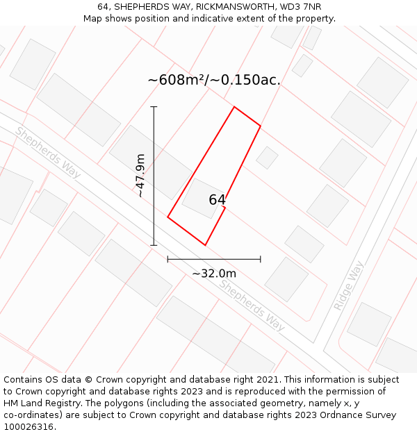 64, SHEPHERDS WAY, RICKMANSWORTH, WD3 7NR: Plot and title map