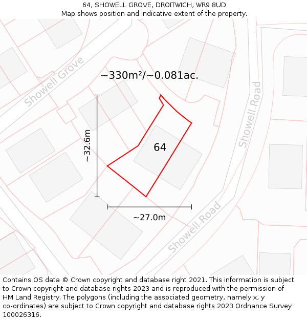 64, SHOWELL GROVE, DROITWICH, WR9 8UD: Plot and title map