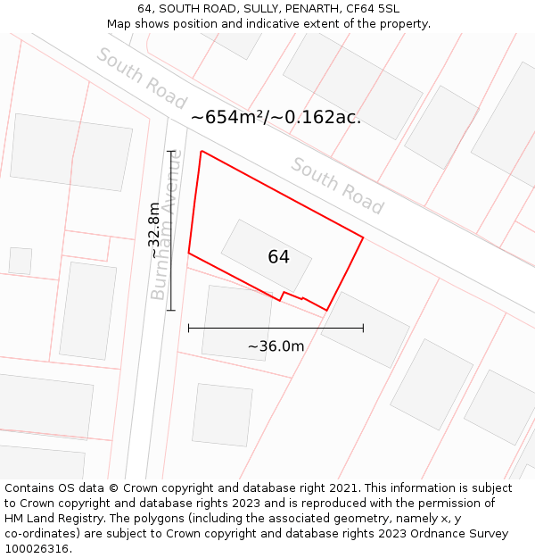 64, SOUTH ROAD, SULLY, PENARTH, CF64 5SL: Plot and title map