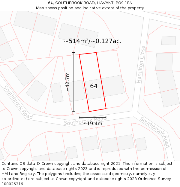 64, SOUTHBROOK ROAD, HAVANT, PO9 1RN: Plot and title map