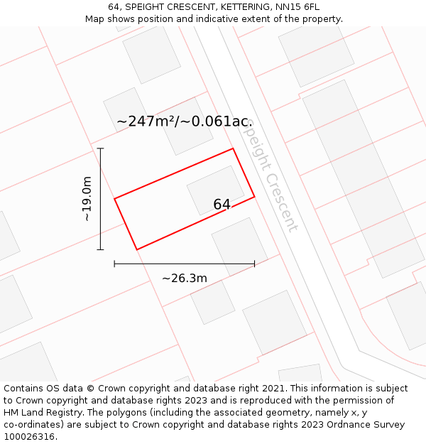 64, SPEIGHT CRESCENT, KETTERING, NN15 6FL: Plot and title map