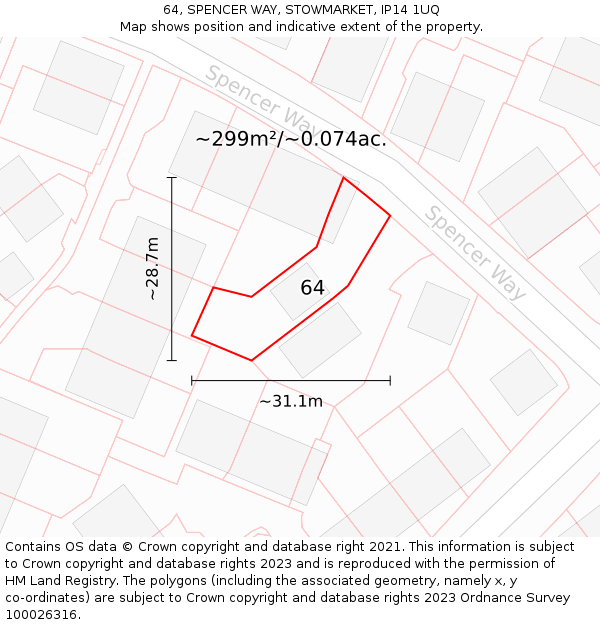 64, SPENCER WAY, STOWMARKET, IP14 1UQ: Plot and title map