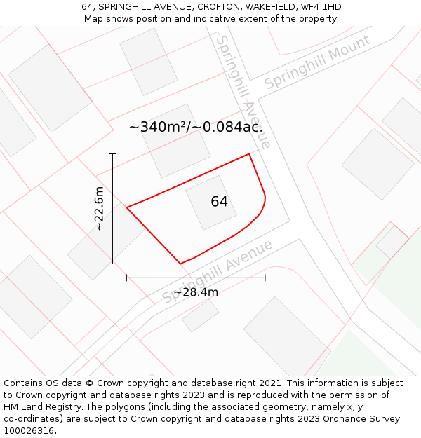 64, SPRINGHILL AVENUE, CROFTON, WAKEFIELD, WF4 1HD: Plot and title map