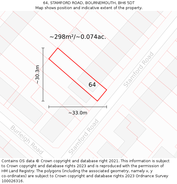 64, STAMFORD ROAD, BOURNEMOUTH, BH6 5DT: Plot and title map