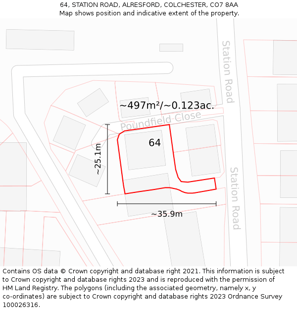 64, STATION ROAD, ALRESFORD, COLCHESTER, CO7 8AA: Plot and title map