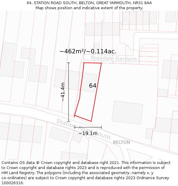 64, STATION ROAD SOUTH, BELTON, GREAT YARMOUTH, NR31 9AA: Plot and title map