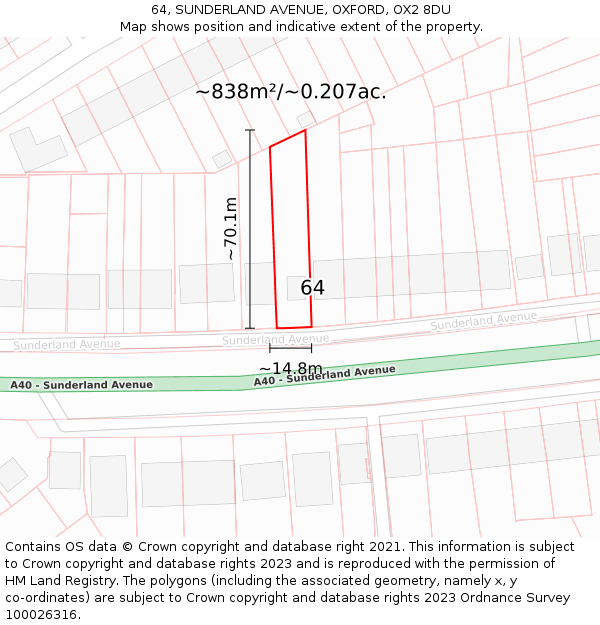 64, SUNDERLAND AVENUE, OXFORD, OX2 8DU: Plot and title map