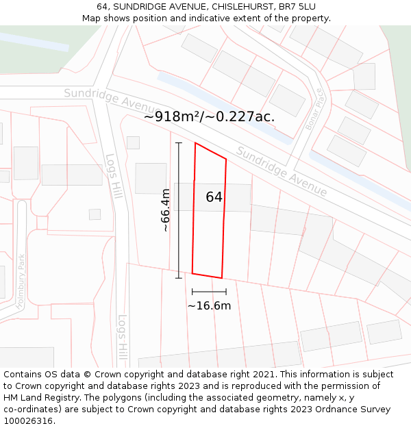 64, SUNDRIDGE AVENUE, CHISLEHURST, BR7 5LU: Plot and title map