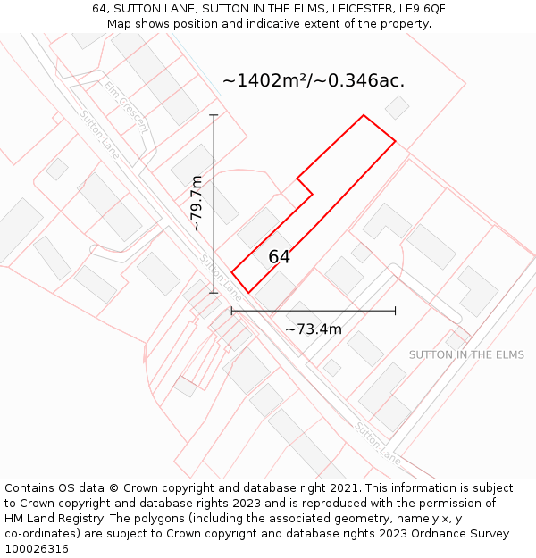 64, SUTTON LANE, SUTTON IN THE ELMS, LEICESTER, LE9 6QF: Plot and title map