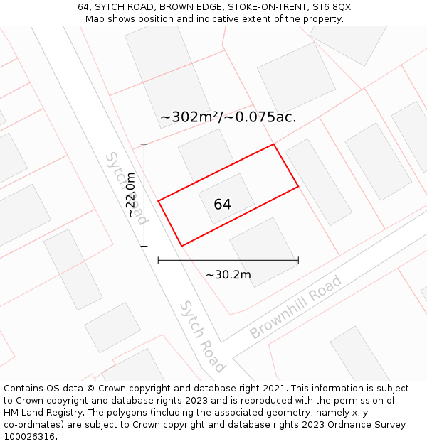 64, SYTCH ROAD, BROWN EDGE, STOKE-ON-TRENT, ST6 8QX: Plot and title map