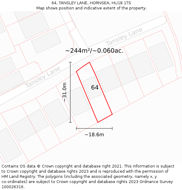 64, TANSLEY LANE, HORNSEA, HU18 1TS: Plot and title map