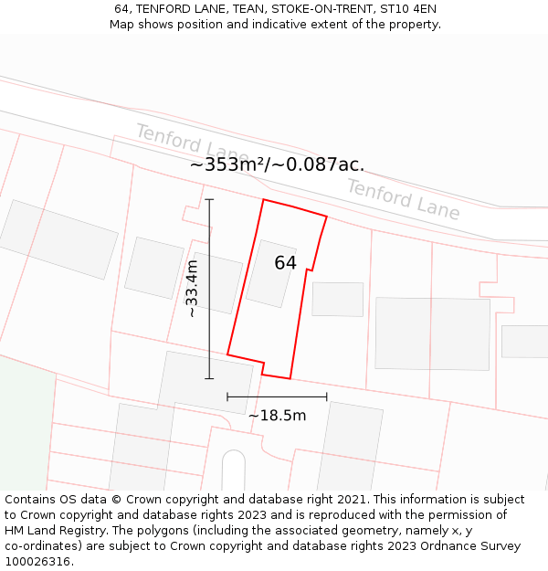 64, TENFORD LANE, TEAN, STOKE-ON-TRENT, ST10 4EN: Plot and title map