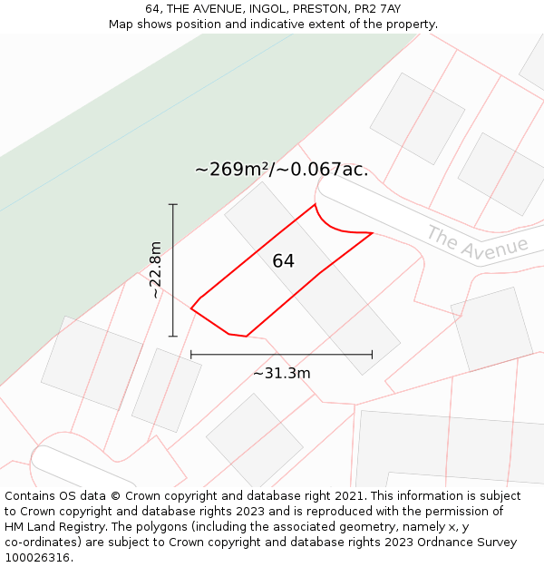 64, THE AVENUE, INGOL, PRESTON, PR2 7AY: Plot and title map