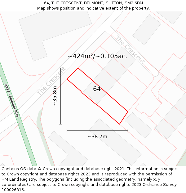 64, THE CRESCENT, BELMONT, SUTTON, SM2 6BN: Plot and title map