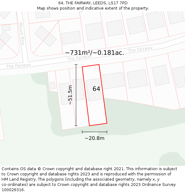 64, THE FAIRWAY, LEEDS, LS17 7PD: Plot and title map