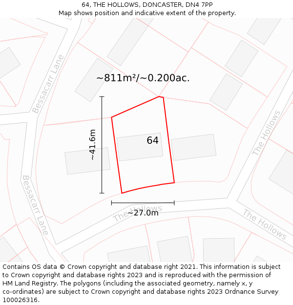 64, THE HOLLOWS, DONCASTER, DN4 7PP: Plot and title map