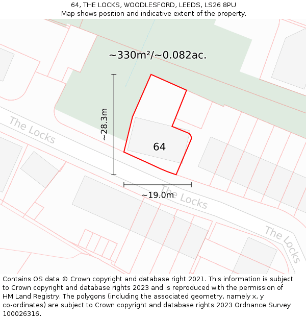 64, THE LOCKS, WOODLESFORD, LEEDS, LS26 8PU: Plot and title map