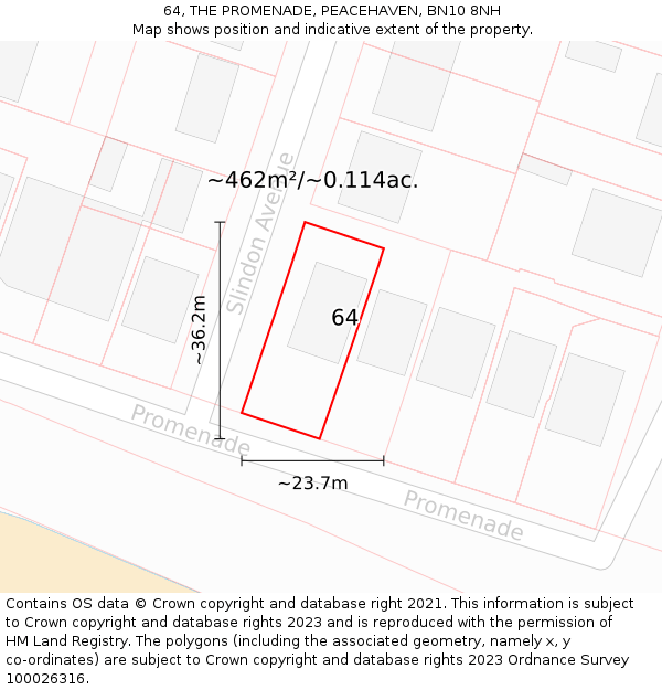 64, THE PROMENADE, PEACEHAVEN, BN10 8NH: Plot and title map