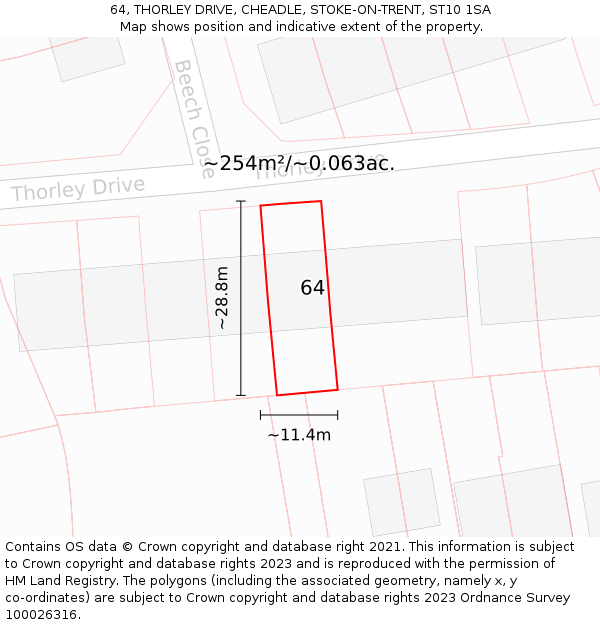 64, THORLEY DRIVE, CHEADLE, STOKE-ON-TRENT, ST10 1SA: Plot and title map