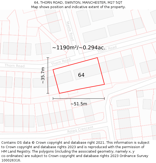 64, THORN ROAD, SWINTON, MANCHESTER, M27 5QT: Plot and title map
