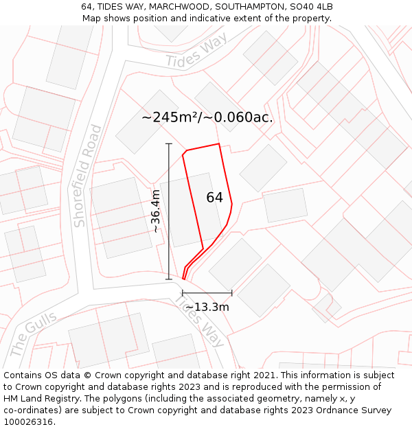 64, TIDES WAY, MARCHWOOD, SOUTHAMPTON, SO40 4LB: Plot and title map