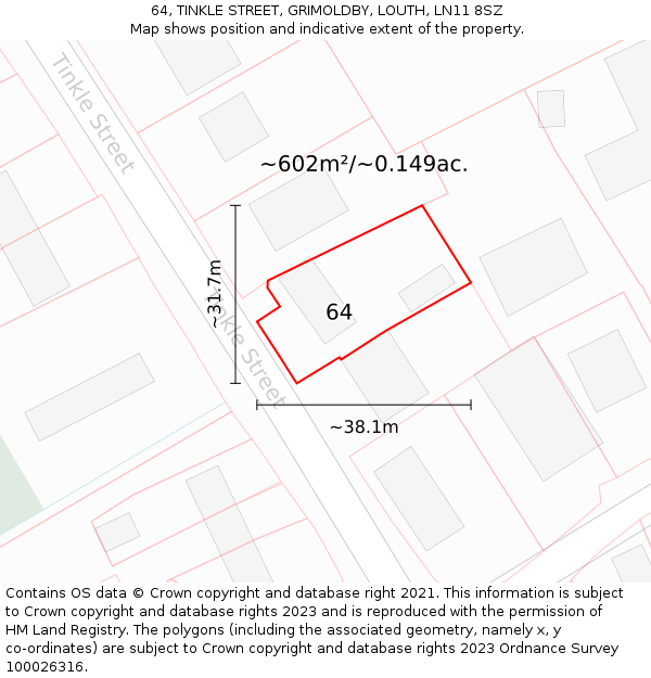 64, TINKLE STREET, GRIMOLDBY, LOUTH, LN11 8SZ: Plot and title map