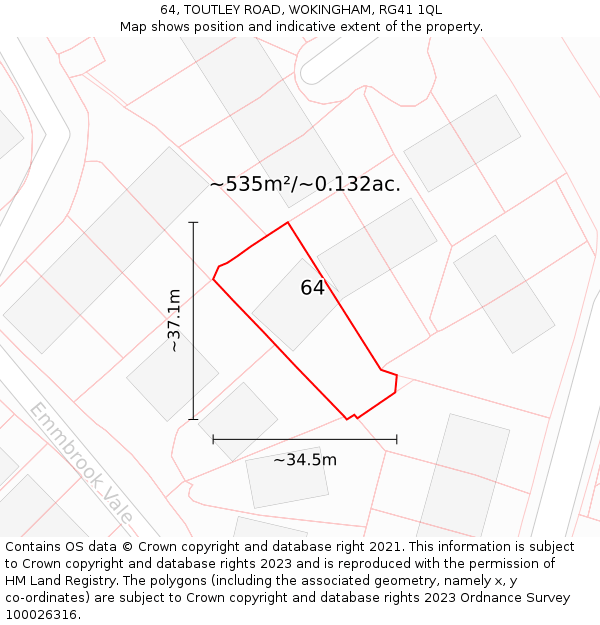 64, TOUTLEY ROAD, WOKINGHAM, RG41 1QL: Plot and title map