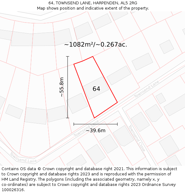 64, TOWNSEND LANE, HARPENDEN, AL5 2RG: Plot and title map