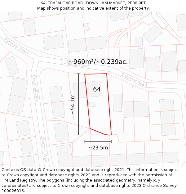 64, TRAFALGAR ROAD, DOWNHAM MARKET, PE38 9RT: Plot and title map