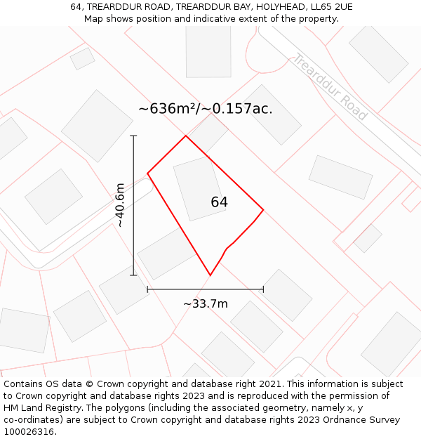 64, TREARDDUR ROAD, TREARDDUR BAY, HOLYHEAD, LL65 2UE: Plot and title map
