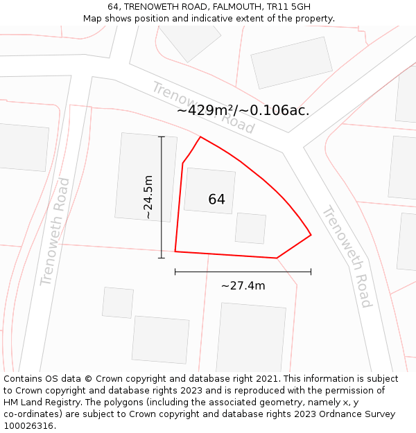 64, TRENOWETH ROAD, FALMOUTH, TR11 5GH: Plot and title map