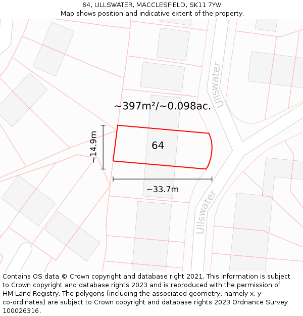 64, ULLSWATER, MACCLESFIELD, SK11 7YW: Plot and title map