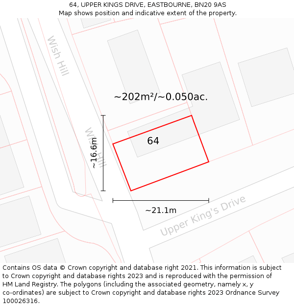 64, UPPER KINGS DRIVE, EASTBOURNE, BN20 9AS: Plot and title map