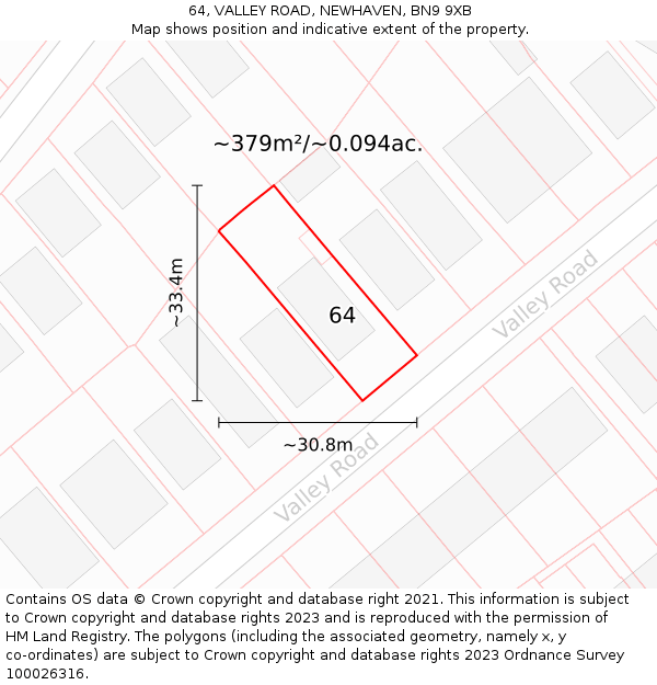 64, VALLEY ROAD, NEWHAVEN, BN9 9XB: Plot and title map