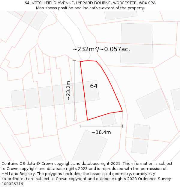 64, VETCH FIELD AVENUE, LYPPARD BOURNE, WORCESTER, WR4 0PA: Plot and title map