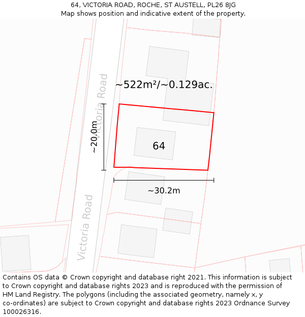 64, VICTORIA ROAD, ROCHE, ST AUSTELL, PL26 8JG: Plot and title map