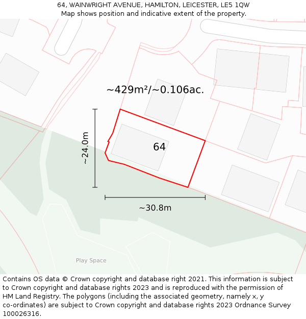 64, WAINWRIGHT AVENUE, HAMILTON, LEICESTER, LE5 1QW: Plot and title map