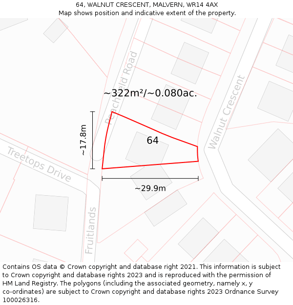 64, WALNUT CRESCENT, MALVERN, WR14 4AX: Plot and title map