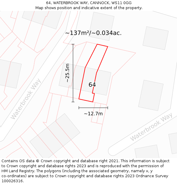 64, WATERBROOK WAY, CANNOCK, WS11 0GG: Plot and title map