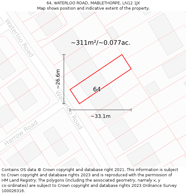 64, WATERLOO ROAD, MABLETHORPE, LN12 1JX: Plot and title map