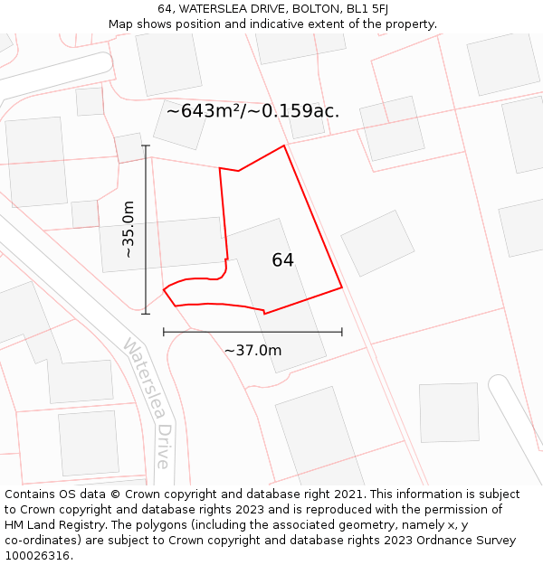 64, WATERSLEA DRIVE, BOLTON, BL1 5FJ: Plot and title map