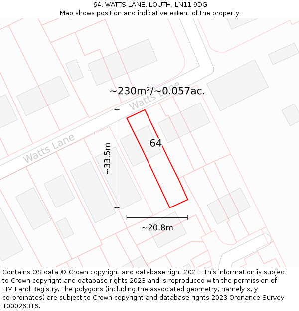 64, WATTS LANE, LOUTH, LN11 9DG: Plot and title map