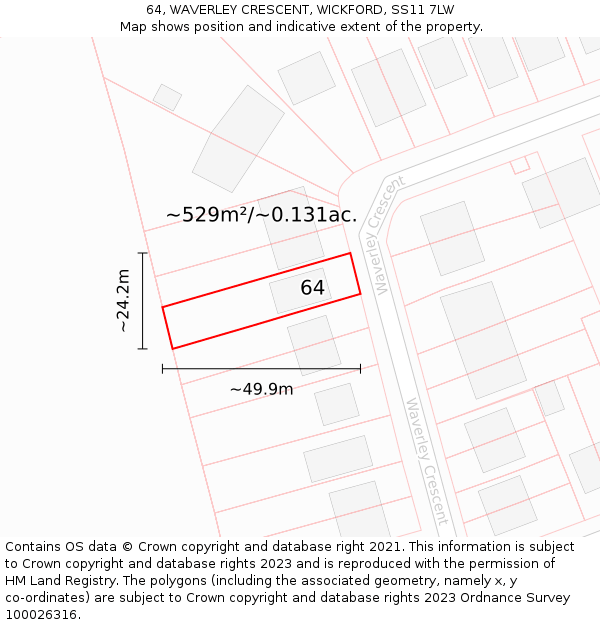 64, WAVERLEY CRESCENT, WICKFORD, SS11 7LW: Plot and title map