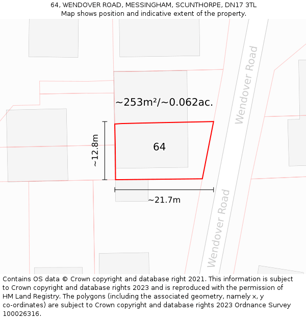 64, WENDOVER ROAD, MESSINGHAM, SCUNTHORPE, DN17 3TL: Plot and title map