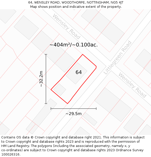 64, WENSLEY ROAD, WOODTHORPE, NOTTINGHAM, NG5 4JT: Plot and title map