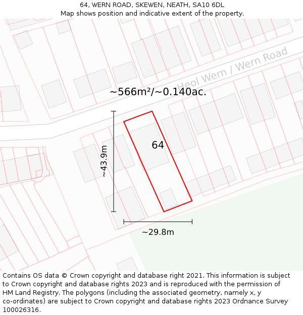 64, WERN ROAD, SKEWEN, NEATH, SA10 6DL: Plot and title map