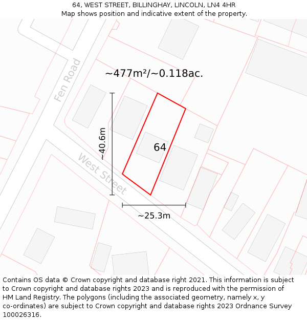 64, WEST STREET, BILLINGHAY, LINCOLN, LN4 4HR: Plot and title map